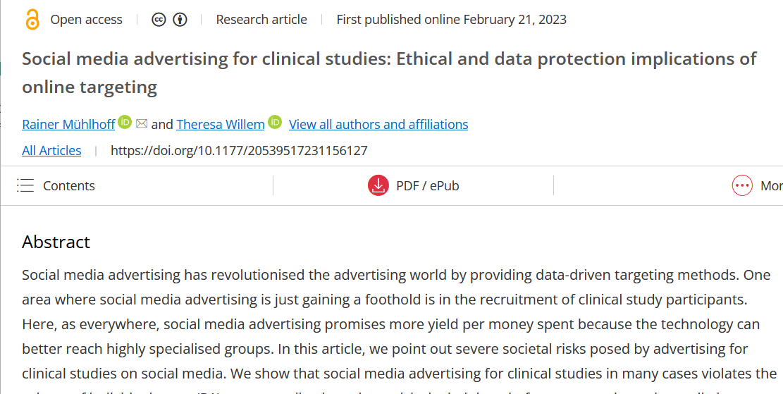 Social media advertising for clinical studies